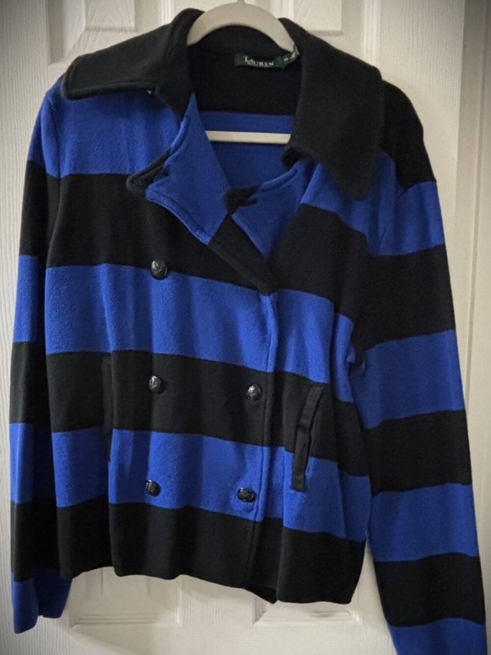 Lauren Ralph Lauren black and royal blue striped cardigan jacket